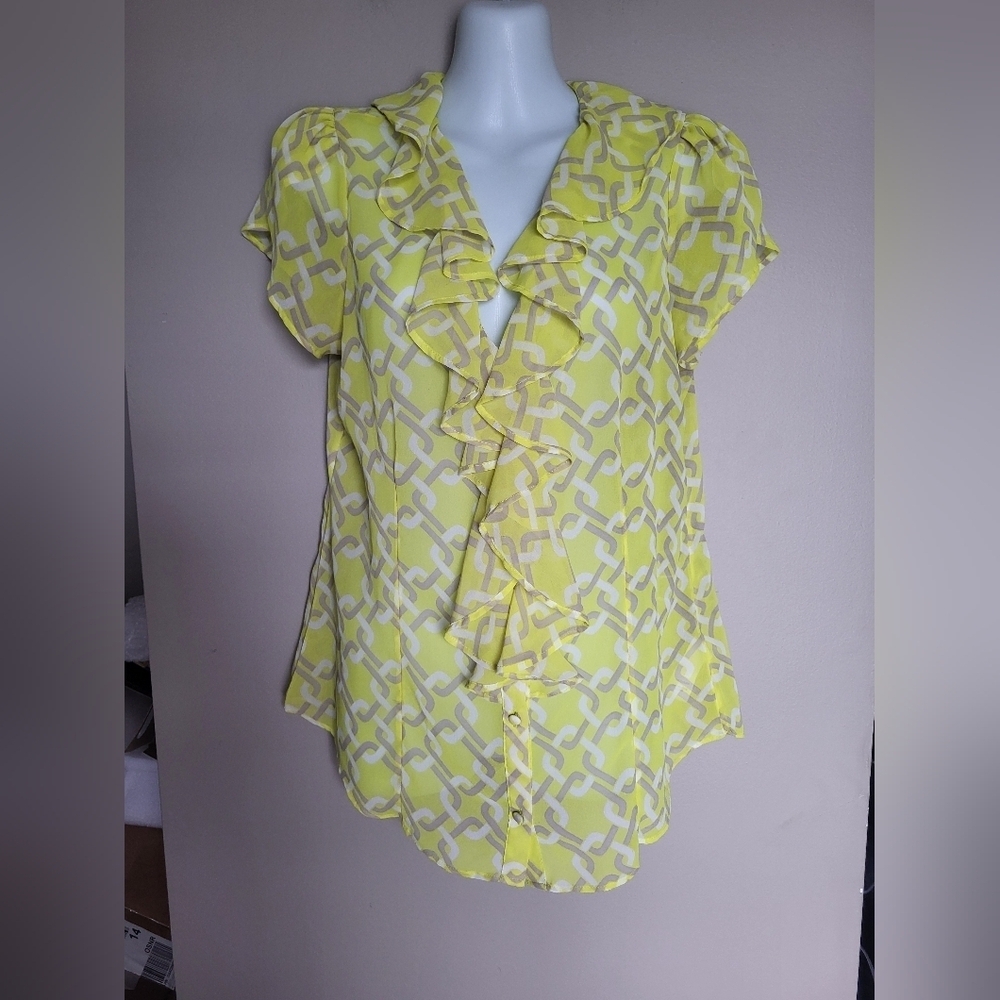Yellow Ruffle Front Women's Blouse